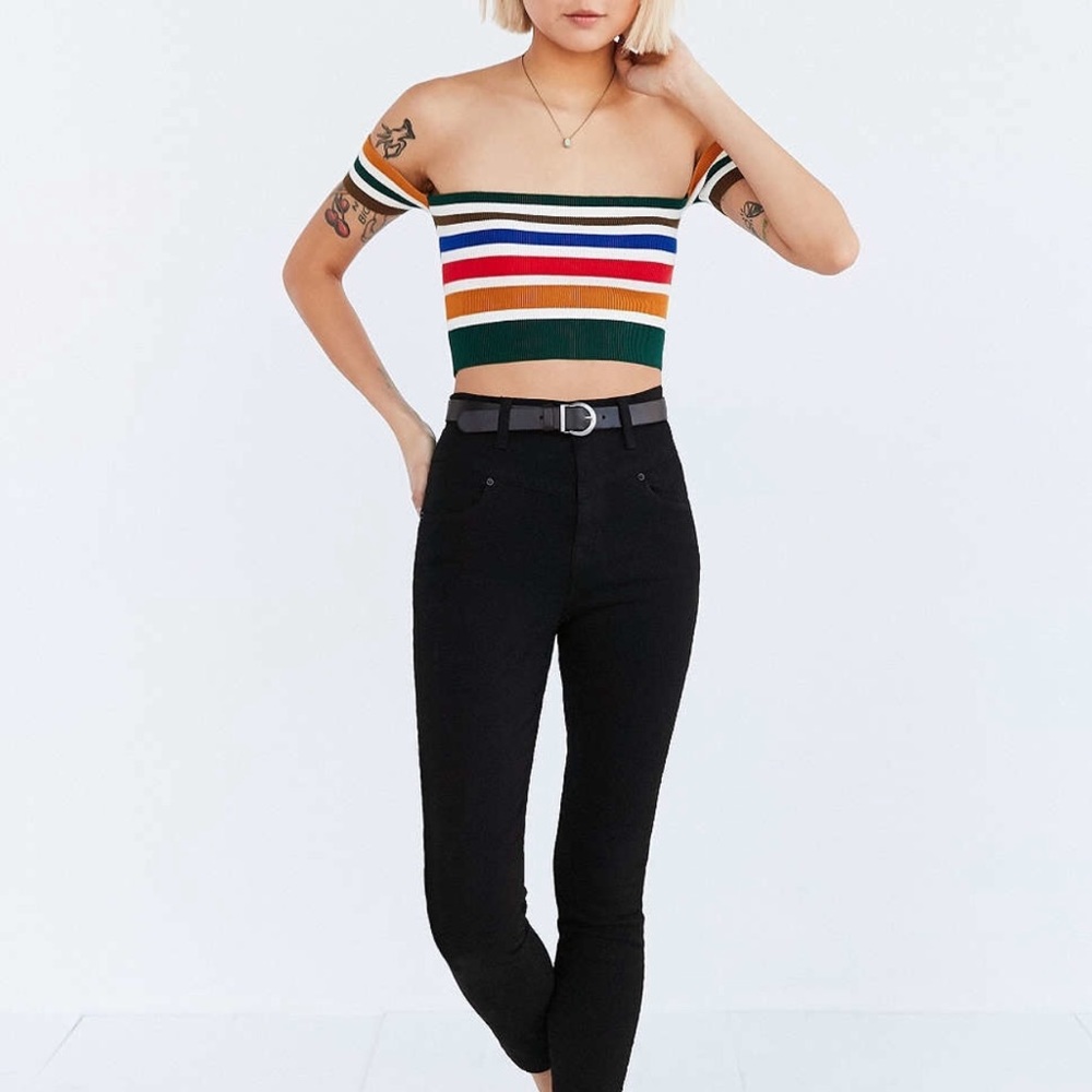 Off the Shoulder Striped Crop Top